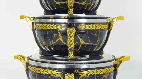 3-Piece Luxury Black and Gold Marble Cookware Set