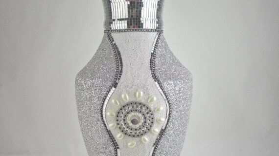Elegant Decorative Silver Mosaic Vase - Pearl Accent Design